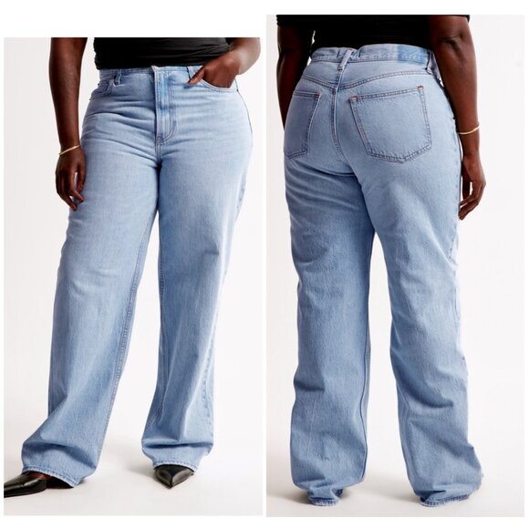 Abercrombie High Rise Loose Curvy jeans Womens 35 20 Blue Light Wash Flare Leg - Picture 2 of 14